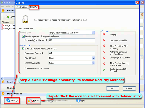 a-pdf automail set security